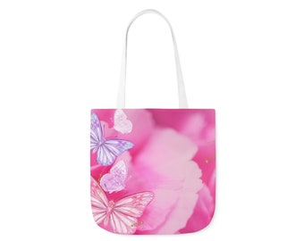 Pink Butterfly Clouds - AOP Polyester Canvas Tote Bag, Shoulder Bag, Mother's Day Gift, Anniversary Gift, Birthday Gift, Custom Tote Bag