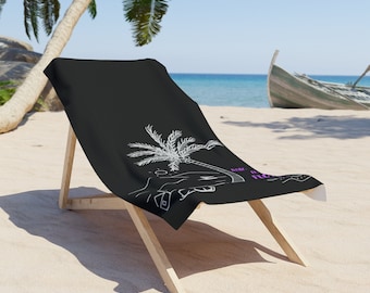 Florida Black Beach Towel - Heavyweight Beach Towel, Luxurious Beach Towel, Vibrant Beach Towel, Oversized Beach Towel