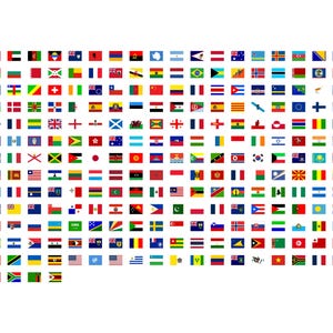 250 World Country Flag Icons SVG, Global UI Kit (svg, png, pdf, eps)
