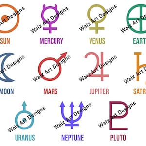 Solar System Planet Symbols SVG, Astronomical Glyphs, Celestial Astrology Vectors (dxf png pdf)