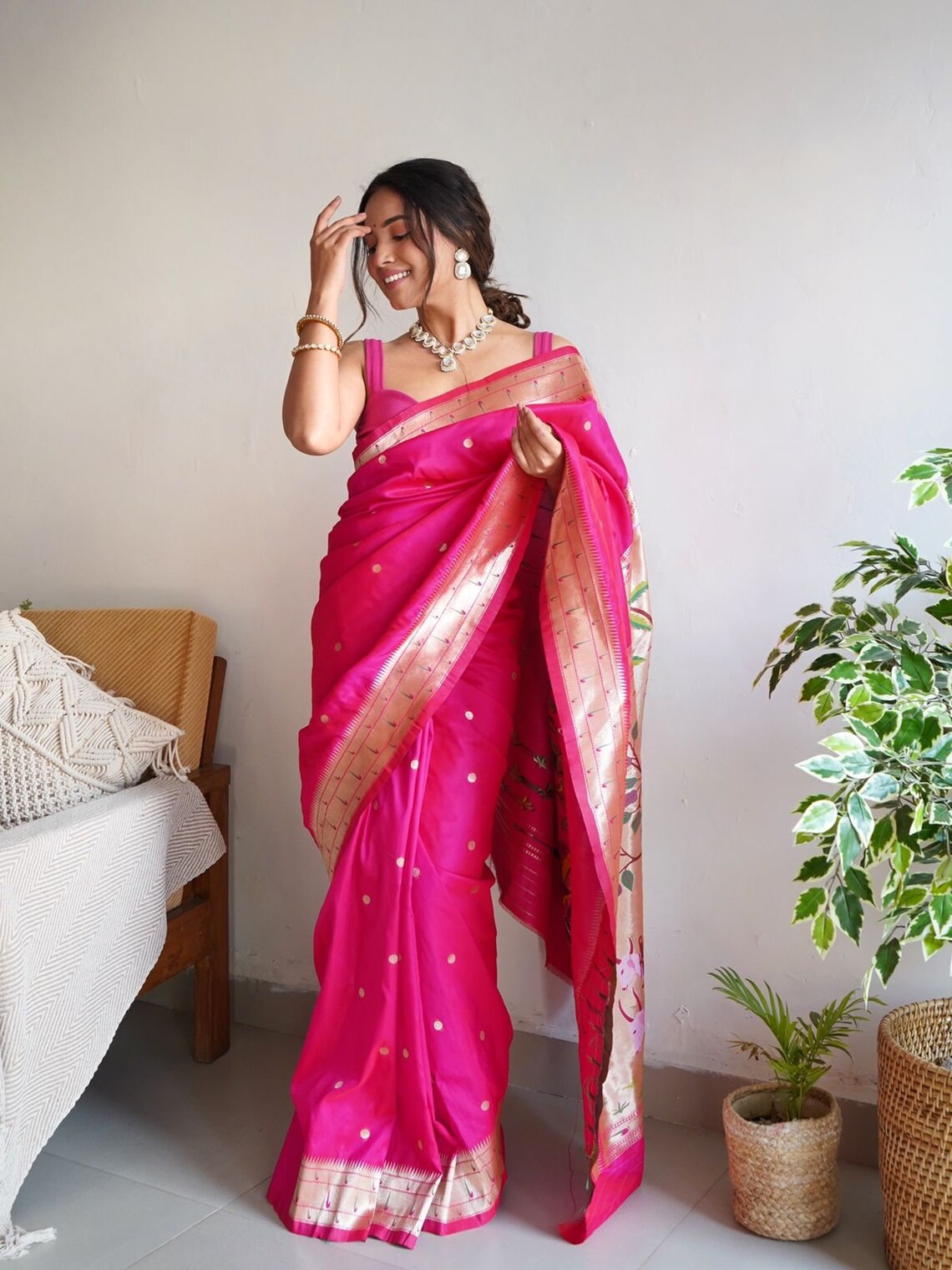 Red Half Saree for Women – Soft Silk Paithani Style Traditional Set