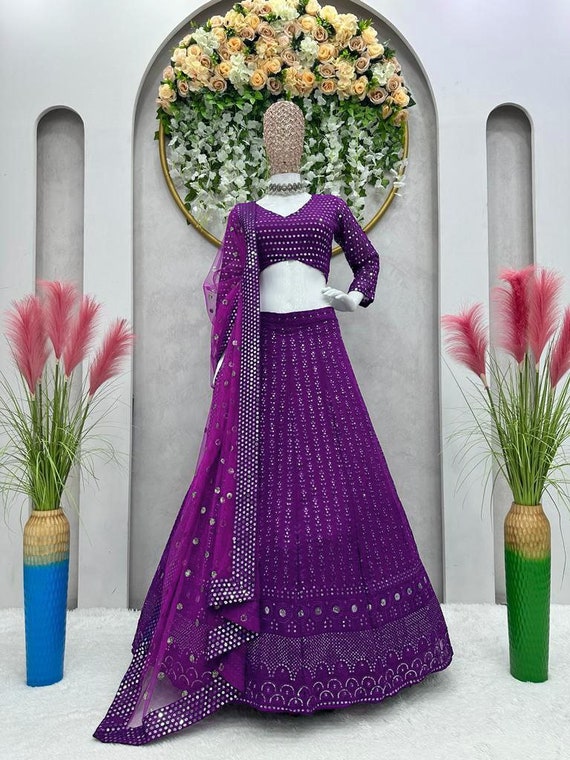 Wedding wear wine color sequin work net lehenga – MOHAR-gemektower.com.vn