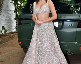 Ananya Pandey Bollywood Soft Net Embroidery Work Lehenga Choli, Lehenga Choli For USA Women, Designer USA Lehenga Choli, Party Wear Lehenga.