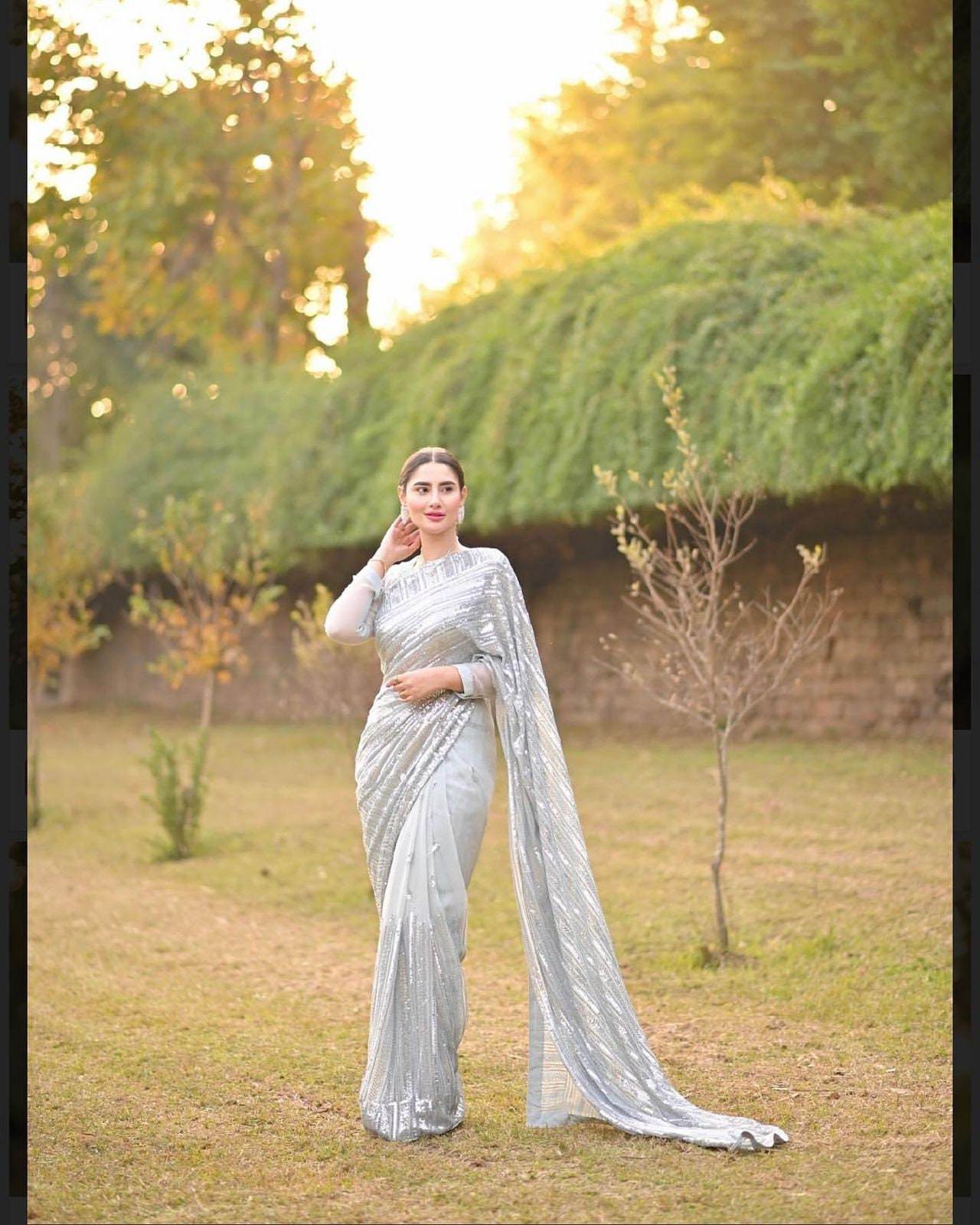 Grey colour party wear saree sale