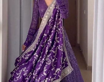 Purple Georgette Sequence Work Lehenga Choli, Lehenga Choli For USA Women, Designer Lehenga Choli. Wedding Wear Lehenga Choli, Lehenga Choli