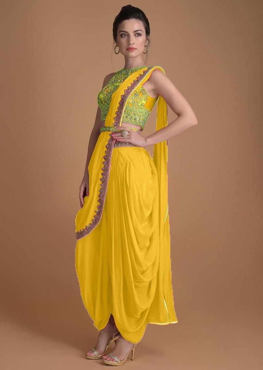 Yellow outlet dhoti dress