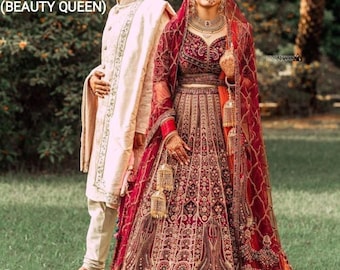 Maroon Colour Attractive Indian Bridal Lehenga Choli Zari Embroidery Heavy Velvet Bridal Lehenga choli For Women Sabyasachi designer lehenga