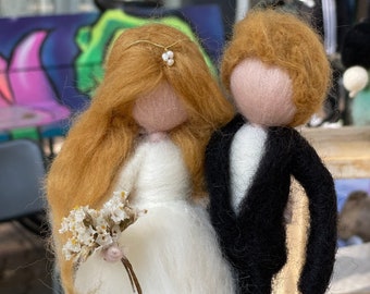 Needle felted Waldorf inspired Bride and Groom