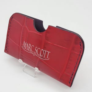 Carteira de cartão - Slot único - Porta-cartões múltiplos - Crocodilo em relevo vermelho/roxo