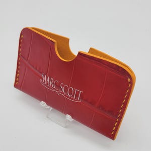 Carteira de cartão - Slot único - Porta-cartões múltiplos - Crocodilo em relevo vermelho/laranja sol