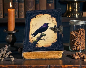 Raven Leather Grimoire Journal: Gothic Witch Spell Book