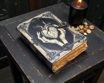 Anatomical Heart Leather Journal, Gothic Grimoire Sketchbook, Deckle Edge Paper