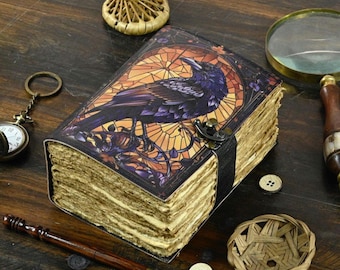 Raven Leather Journal: Handmade Gothic Book of Shadows, Grimoire