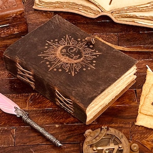 Sun & Moon Leather Journal: Embossed Celestial Grimoire, Book of Shadows