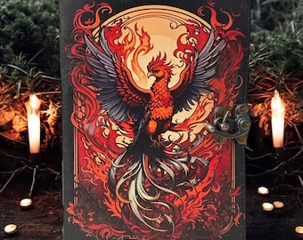 Phoenix Leather Journal: Handmade Rebirth Grimoire Book, Custom Engraved