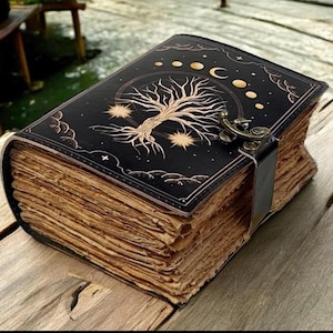 400 Page Large Tree of Life Grimoire Handmade leather journal Notebook Blank spell book of shadows Leather Celestial Gifts For Him Her