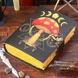 Mushroom Print Leather Journal: Deckle-Edged Spell Book, Book of Shadows