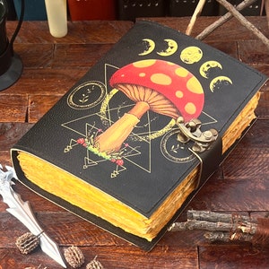 Mushroom Printed Blank Spell Book of Shadowd Leather Journal Christmas gifts for  womens - 200 Deckle-Edged Pages - Choose Your Size"