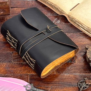 Journal en cuir, carnet de notes en cuir vintage, carnet de notes, journal relié en cuir véritable, carnet de voyage, papier de bordure fait main, livre des ombres
