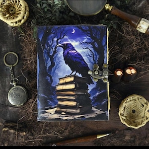 400 pages Raven Leather Journal: Gothic Grimoire Book of Shadows  Leather Journal, Blank spell book of shadows Celestial Gifts For Him Her