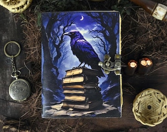 Raven Leather Journal: Gothic Grimoire Book of Shadows - Handmade