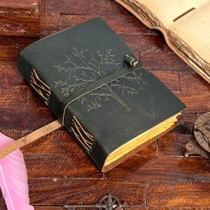Tree of life handmade leather grimoire book of shadows embossed bound Leather Journal wicca pagan notebook travel diary blank spell book