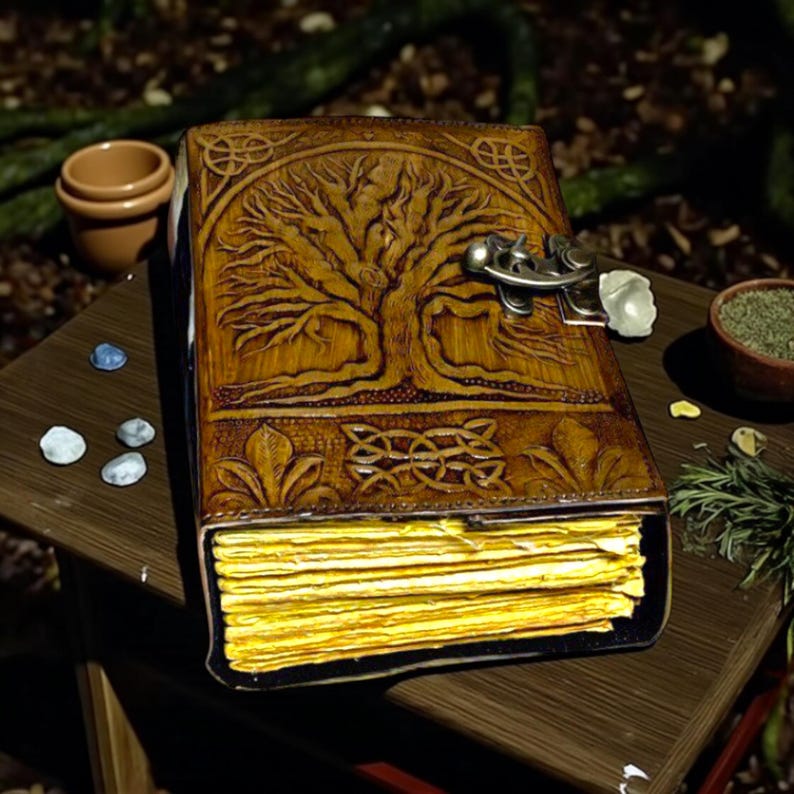 Embossed Tree of Life Leather Journal: Celtic Grimoire With Deckle ...