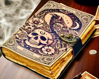 Raven Grimoire Leather Journal: Vintage Spell Book of Shadows, Deckle Edge Paper