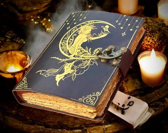 Mermaid Leather Journal: Vintage Travel Sketchbook with Brass Lock