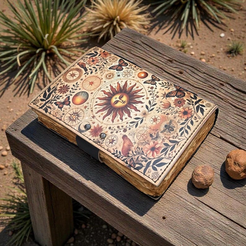 Celestial Sun Leather Journal With Lock – Handmade Deckle Edge Notebook ...