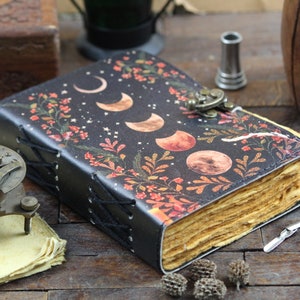 400 Seiten großes Grimoire Vintage Leder Journal, Moon Phase Fat Journal, leeres Zauberbuch der Schatten Himmlische Weihnachtsgeschenke für ihn sie