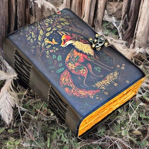 400 Seite großer Fuchs Vintage handgemachtes Leder Journal, Grimoire Fett Journal Leeres Zauberbuch der Schatten Himmlische Weihnachtsgeschenke für CHRISTM