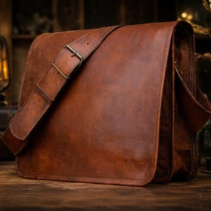 Vintage full grain Leather Messenger Bag, Handmade Laptop Briefcase, Rustic Shoulder Satchel Men