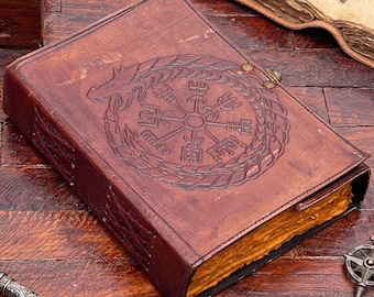 Dragon journal Wheel of fortune - hand embossed leather journal  | DND journal gifts for him her personalize journal.