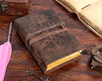 Tree of life Grimoire journal | wiccans handmade leather journal, book of shadows, Blank spell book, memory keeper, leather sketchbook.