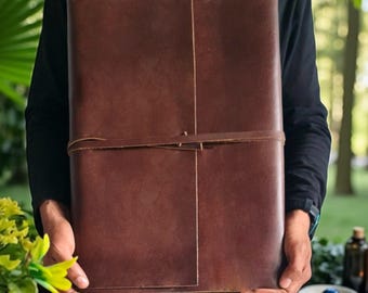 Handmade Leather Sketchbook Journal, Extra Large Artist Portfolio, Original Buffalo Leather Art Folder, White Drawing Paper Sketchbook