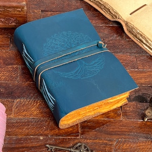 Tree of life leather grimoire blank spell book of shadows journal for writing leather journals gits for him or her Anniversary gifts.