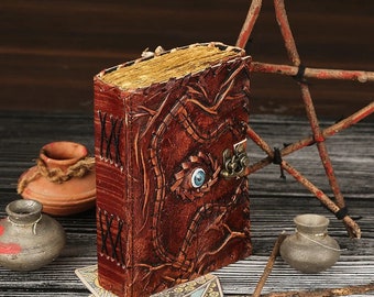 Leather Grimoire Journal: Triple Moon Book of Shadows with Deckle Edge Paper