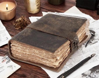 Handmade Leather Journal: Blank Book of Shadows, Deckle Edge Paper