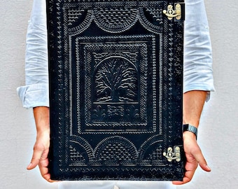 Caderno de couro tamanho extra grande com a Árvore da Vida: 600 páginas em branco