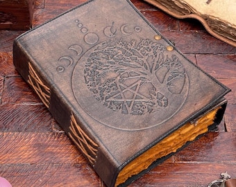Diario Sol y Luna en cuero repujado: Grimorio de las Sombras hecho a mano