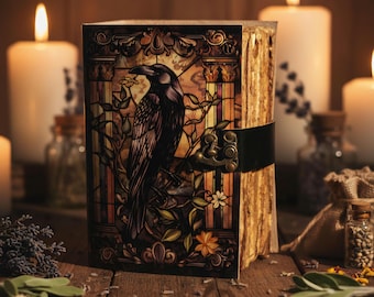 Raven Leather Journal: Large Grimoire Book of Shadows with Antique Lock