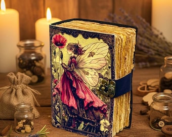 Diario de cuero de hadas hecho a mano: Grimorio Wiccan, Libro de las Sombras con candado