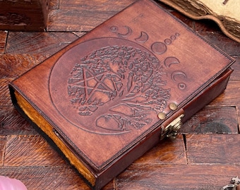 Diario Sol y Luna en cuero repujado: Grimorio de las Sombras hecho a mano