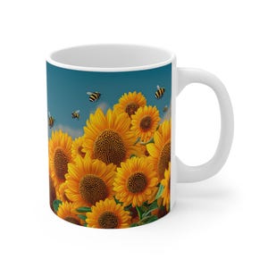 Sonnenblumen Feld Becher - Hummel Kaffeetasse, Floral Teebecher, Natur Liebhaber Geschenk, Garten Thema Küche Dekor, Frühling Trinkgefäße