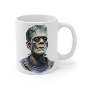 Halloween Frankenstein Mug, Spooky 11oz Coffee Cup, Monster Portrait Drinkware, Creepy Halloween Decor, Halloween Party Gift