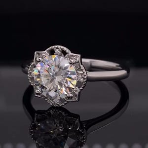 3 CT Round Moissanite Halo Ring: Solid Gold Engagement Ring