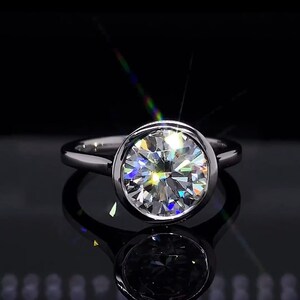 3 CT Crushed Ice Moissanite Ring: Bezel Halo, Solid Gold Engagement Ring