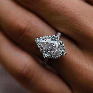 Pear Cut 3CT Moissanite Diamond Ring: 10K White Gold Wedding Engagement Ring