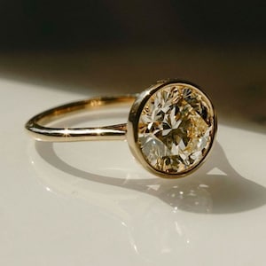 3 CT Round Moissanite Bezel Ring: Solid Gold Engagement Gift